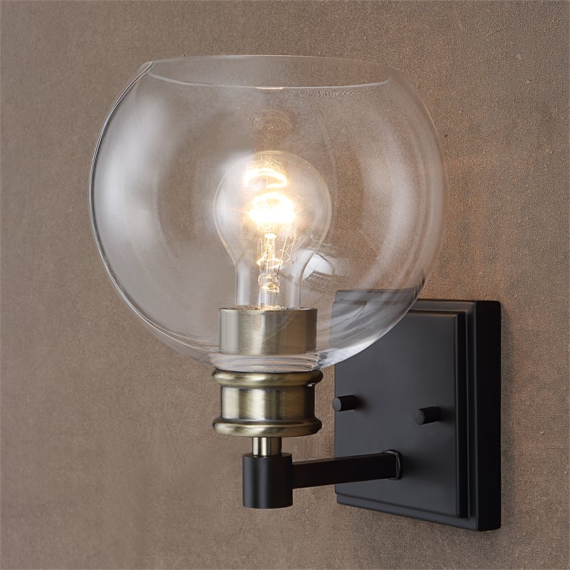 Uttermost Kent Edison 1-light Coastal Glass and Steel Sconce in Black and Brass