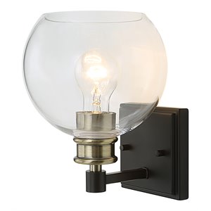 uttermost kent edison 1-light coastal steel and glass sconce in black and brass