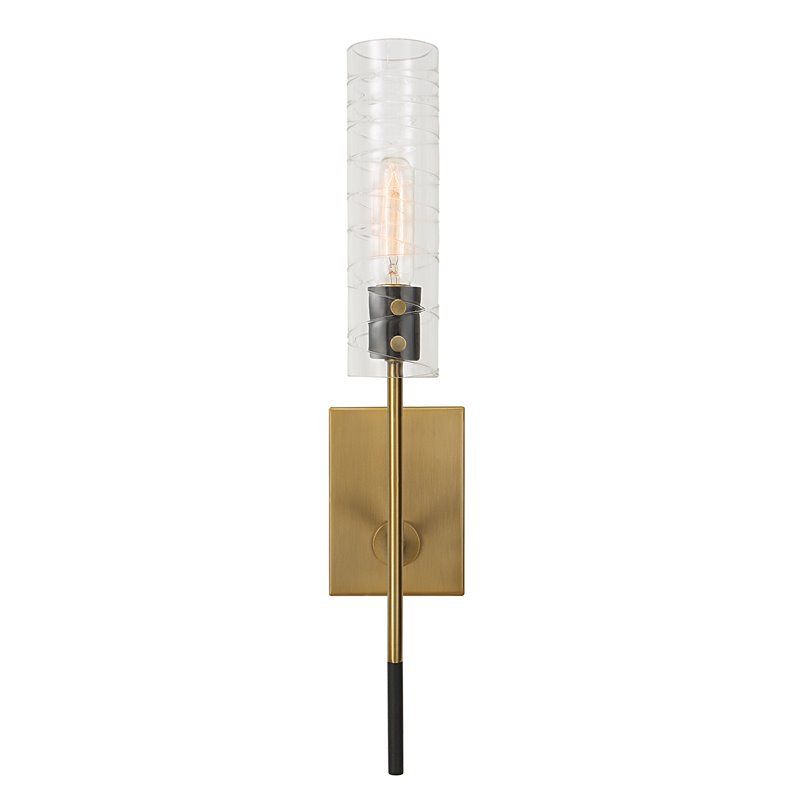 Uttermost Telesto 1-light Mid-Century Steel and Glass Sconce in Black and Brass