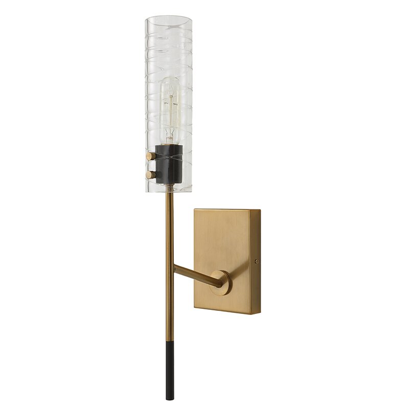 Uttermost Telesto 1-light Mid-Century Steel and Glass Sconce in Black and Brass