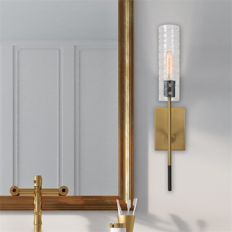 Uttermost Telesto 1-light Mid-Century Steel and Glass Sconce in Black and Brass