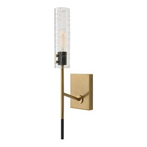 uttermost telesto 1-light mid-century steel and glass sconce in black and brass