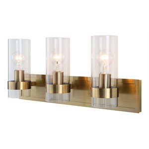 uttermost cardiff 3-light coastal glass and steel vanity in antique brass