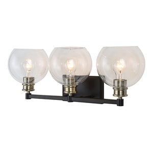 uttermost kent edison 3-light coastal glass and steel vanity in black and brass