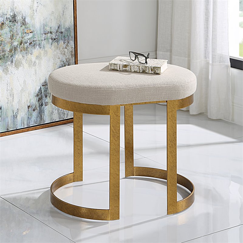 Uttermost Infinity MDF Metal and Fabric Accent Stool in Gold/White