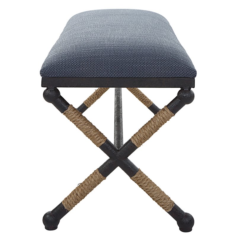 Uttermost Firth Coastal Iron MDF and Fabric Bench in Natural/Navy Blue