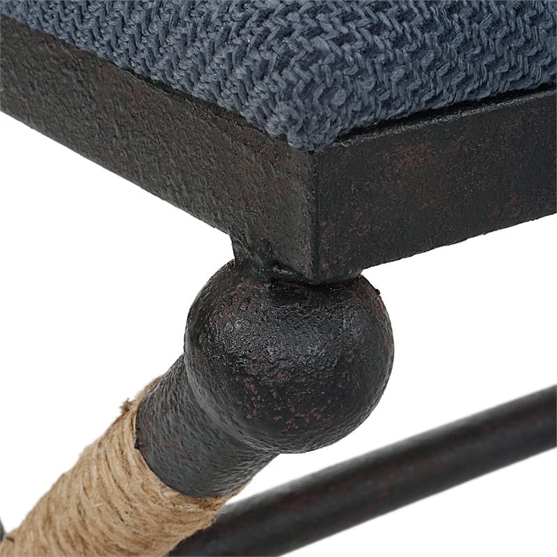 Uttermost Firth Coastal Iron MDF and Fabric Bench in Natural/Navy Blue