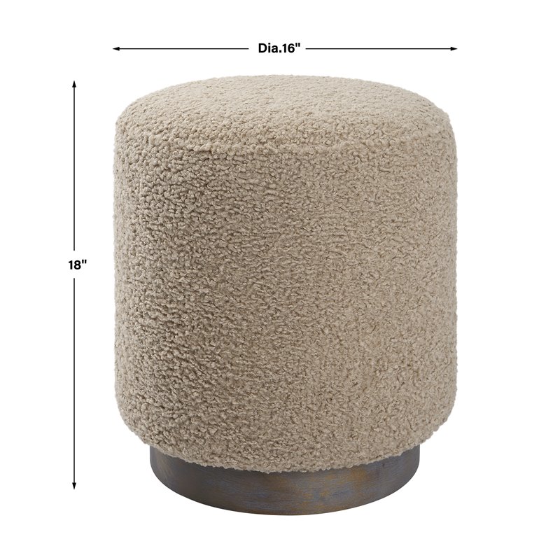 Uttermost Avila Round Contemporary Wood and Fabric Ottoman in Natural Walnut