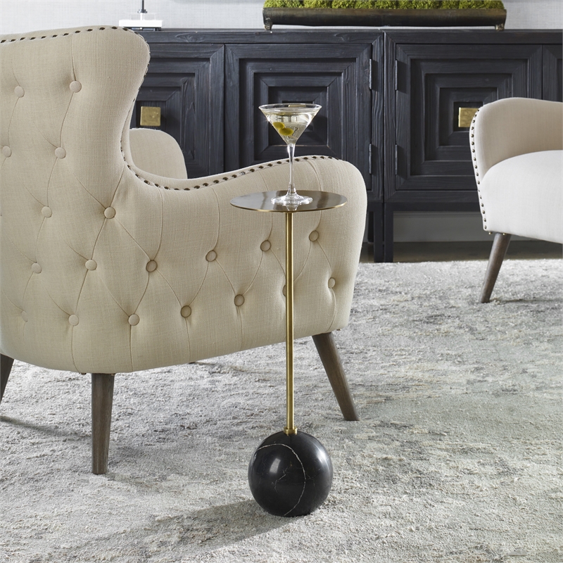 Uttermost Gimlet Contemporary Metal and Marble Drink Table in Black and Brass