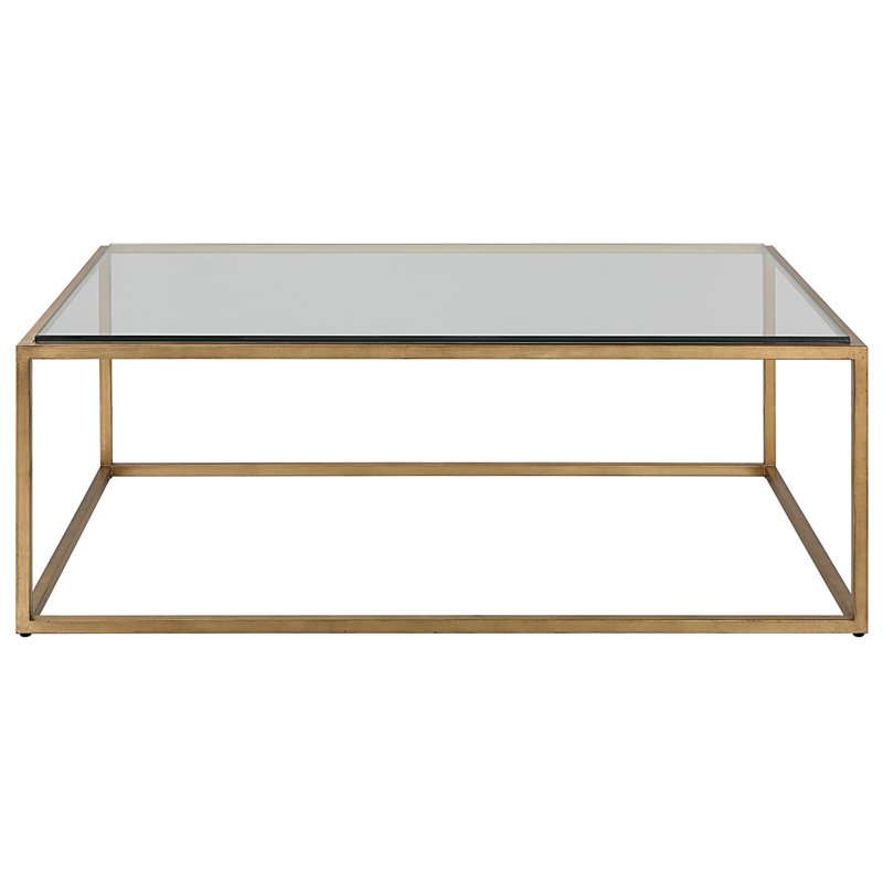 Uttermost Bravura Contemporary Iron and Tempered Glass Coffee Table in Gold