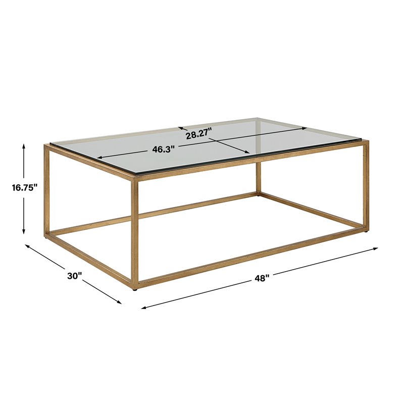 Uttermost Bravura Contemporary Iron and Tempered Glass Coffee Table in Gold