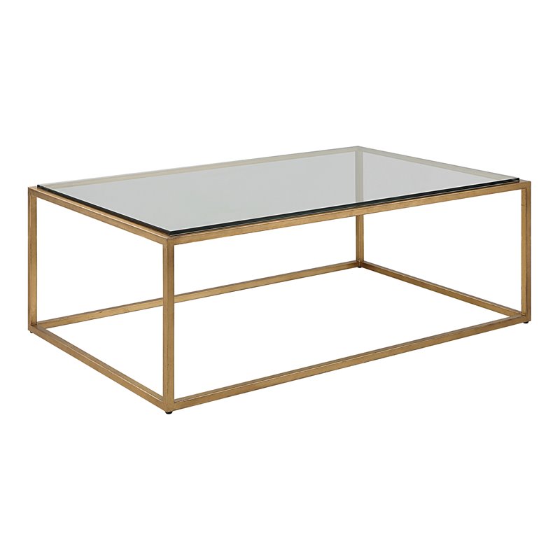 Uttermost Bravura Contemporary Iron and Tempered Glass Coffee Table in Gold
