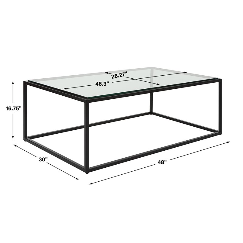 Uttermost Bravura Contemporary Iron and Tempered Glass Coffee Table in Black