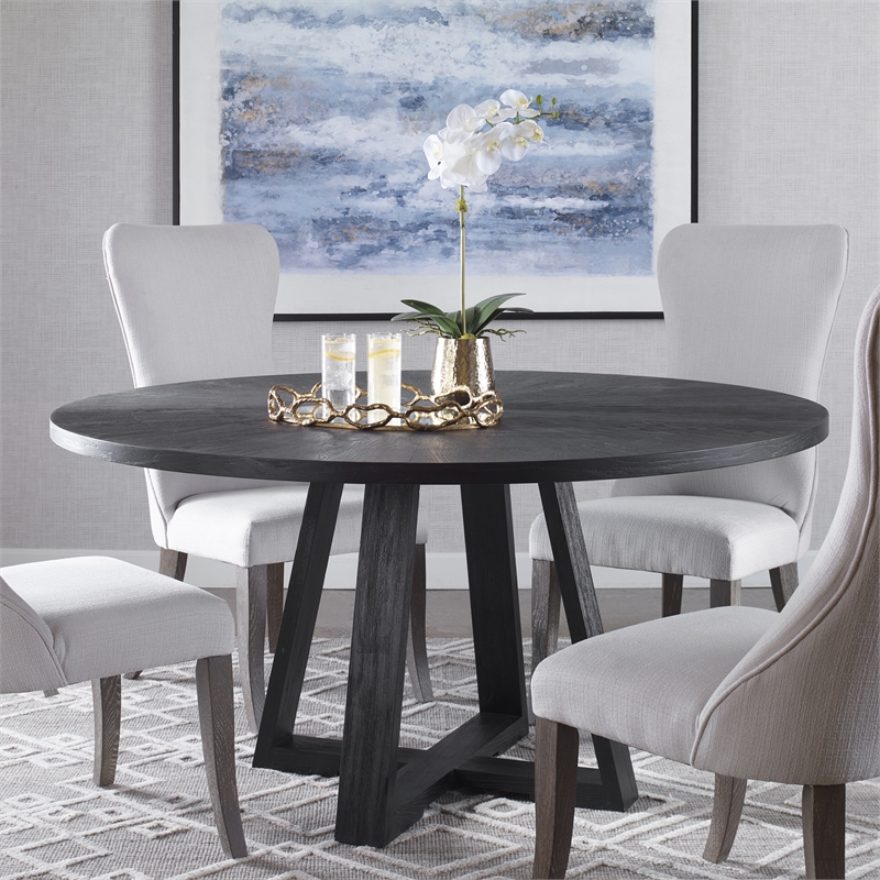 Uttermost Gidran Round Contemporary Wood Dining Table in Black
