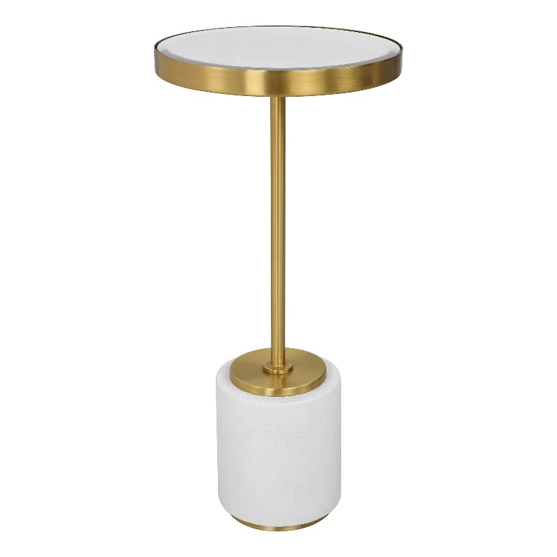 Uttermost Laurier Faux Shagreen Steel and Marble Drink Table in Brass and White