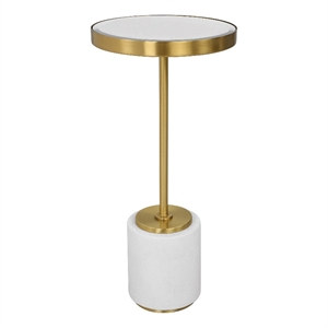 Uttermost Laurier Faux Shagreen Steel and Marble Drink Table in Brass and White