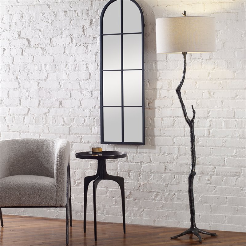 Uttermost Spruce Transitional Cast Iron and Fabric Floor Lamp in Black/Silver