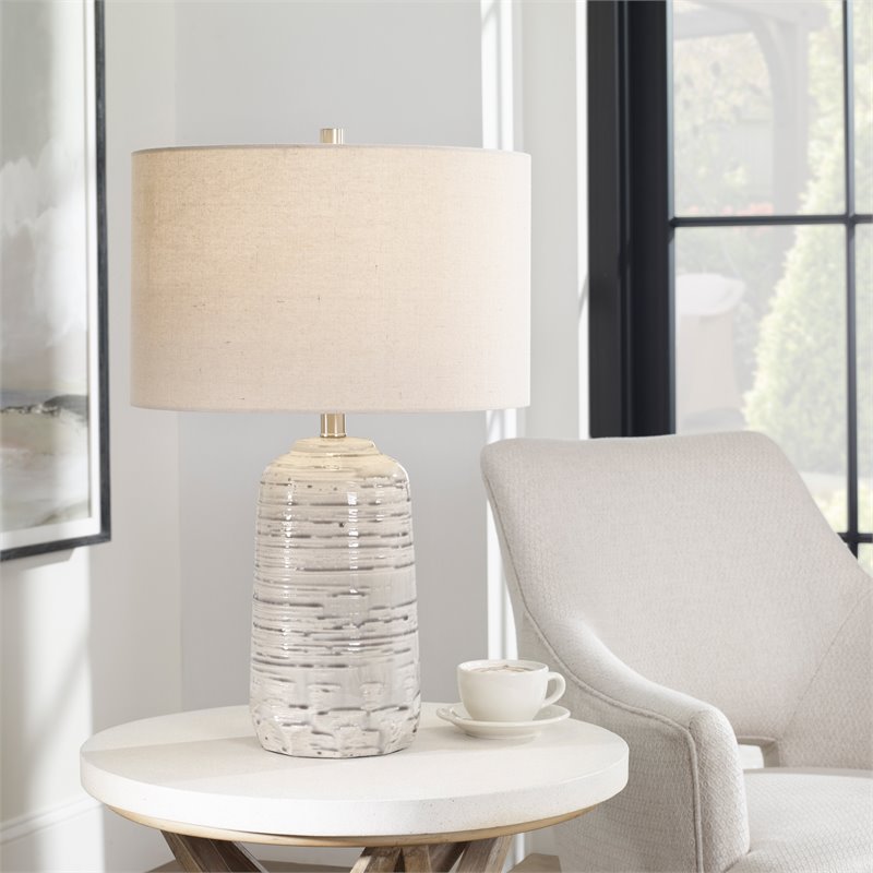 Uttermost Cyclone Contemporary Ceramic Iron and Fabric Table Lamp in Gray