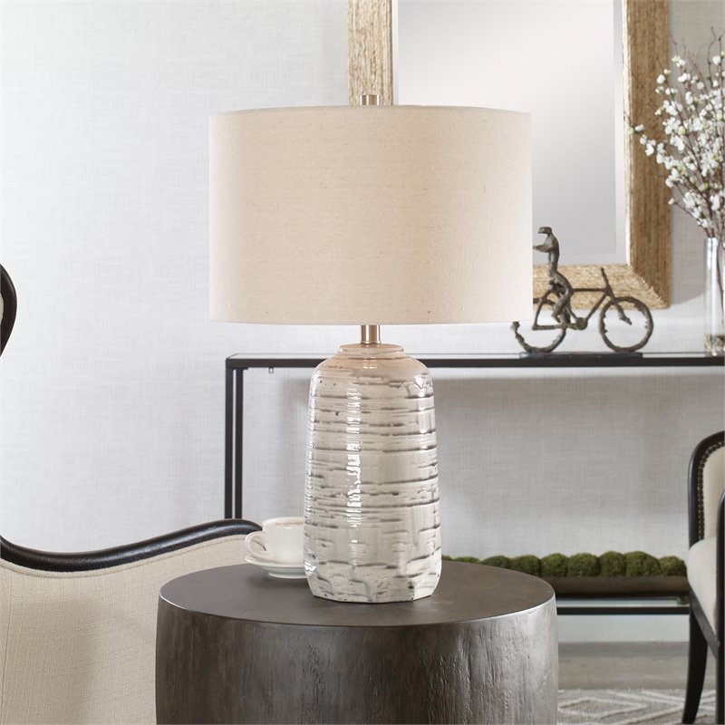 Uttermost Cyclone Contemporary Ceramic Iron and Fabric Table Lamp in Gray