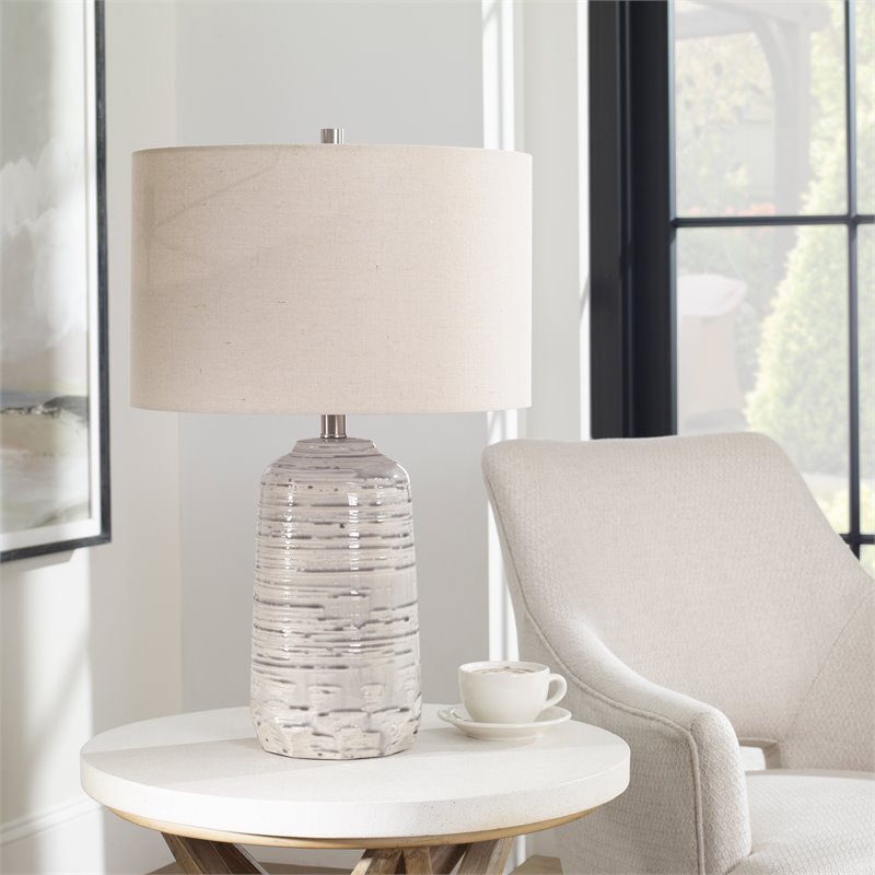 Uttermost Cyclone Contemporary Ceramic Iron and Fabric Table Lamp in Gray