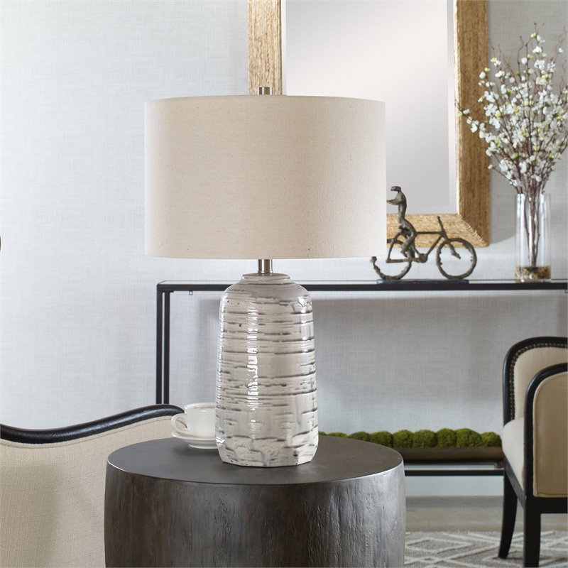 Uttermost Cyclone Contemporary Ceramic Iron and Fabric Table Lamp in Gray