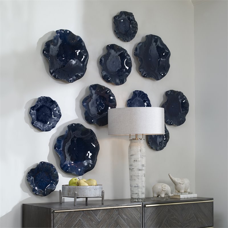 Uttermost Abella Contemporary Ceramic Wall Decor in Cobalt Blue (set of 3)