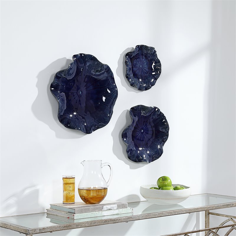 Uttermost Abella Contemporary Ceramic Wall Decor in Cobalt Blue (set of 3)