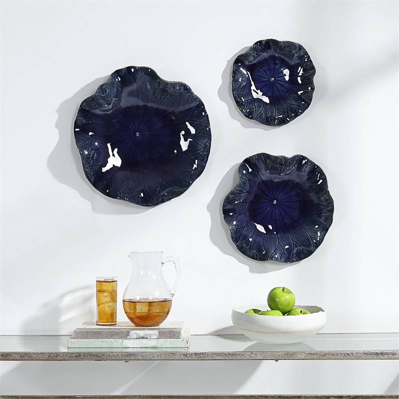 Uttermost Abella Contemporary Ceramic Wall Decor in Cobalt Blue (set of 3)
