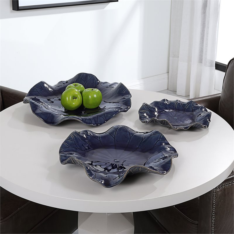Uttermost Abella Contemporary Ceramic Wall Decor in Cobalt Blue (set of 3)