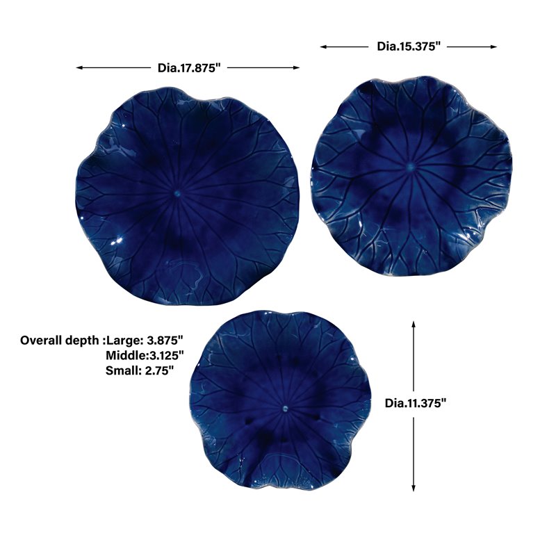 Uttermost Abella Contemporary Ceramic Wall Decor in Cobalt Blue (set of 3)