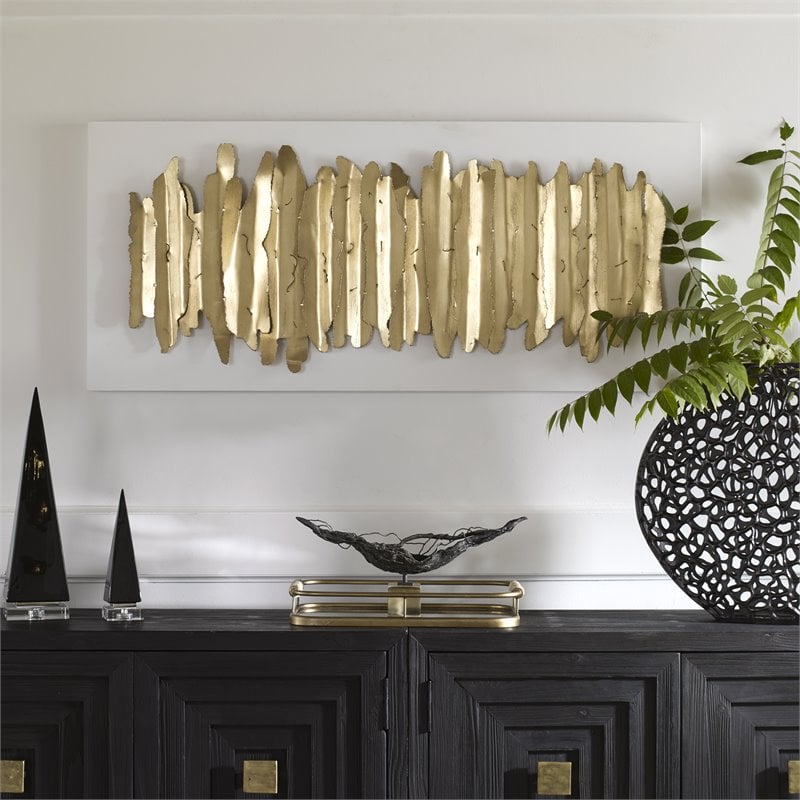 Uttermost Lev Contemporary Iron Metal Wall Decor in Antique Gold/White