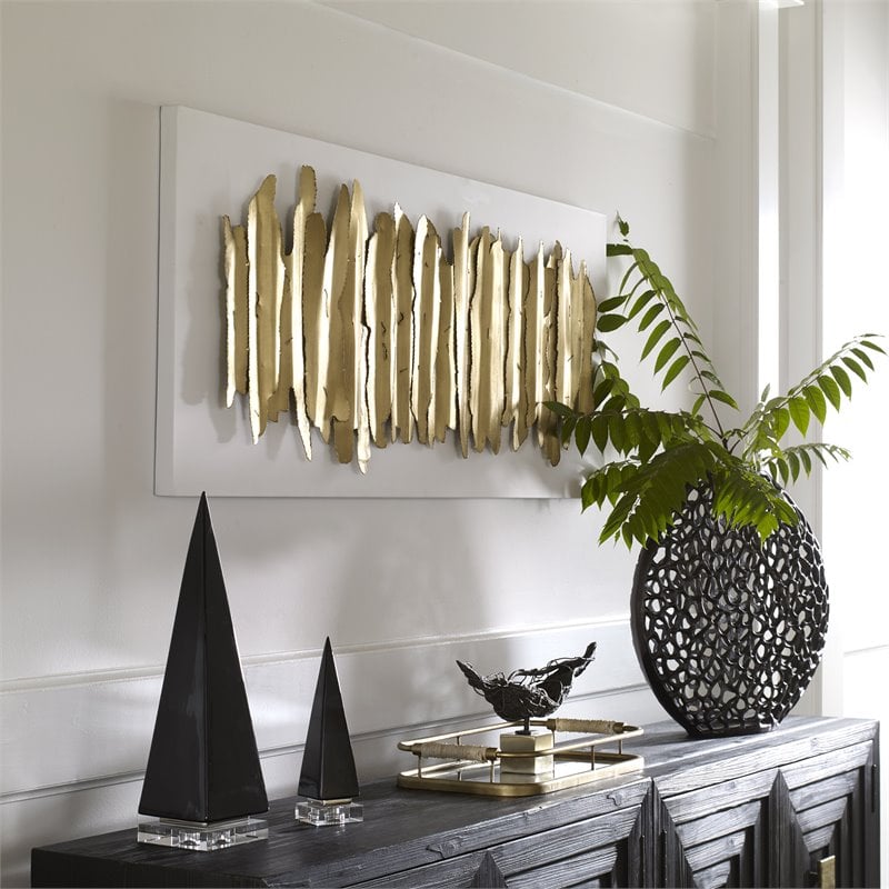 Uttermost Lev Contemporary Iron Metal Wall Decor in Antique Gold/White