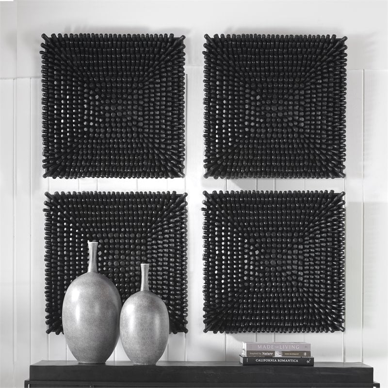 Uttermost Portside Contemporary Beech Wood and Fir Wall Panel in Satin Black