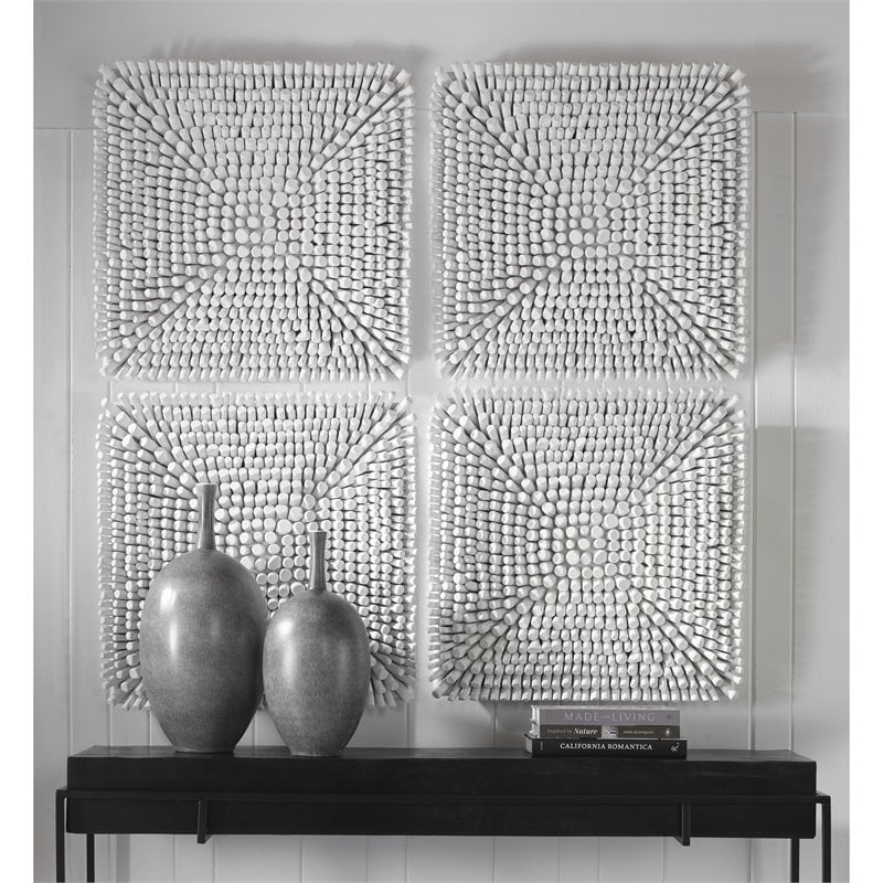 Uttermost Portside Contemporary Beech Wood and Fir Wall Panel in Matte White