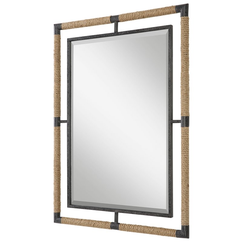 Uttermost Melville Coastal Iron Rope MDF Wood and Glass Mirror in Rust Black