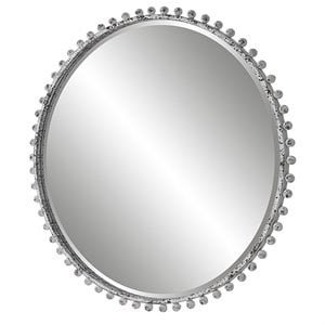 Uttermost Taza Round Contemporary Iron and MDF Mirror in Aged White/Black