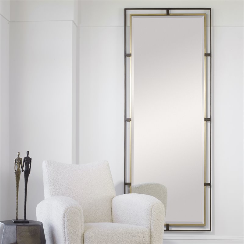 Uttermost Carrizo Transitional Iron Metal and MDF Tall Mirror in Bronze/Gold