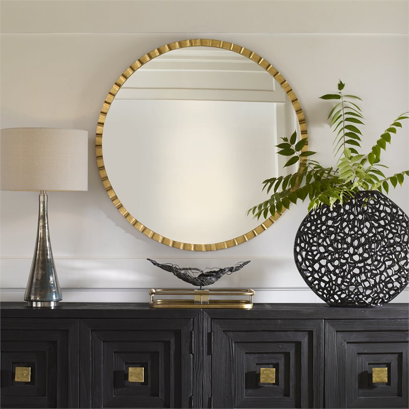 Uttermost Dandridge Round Contemporary Iron and MDF Mirror in Gold