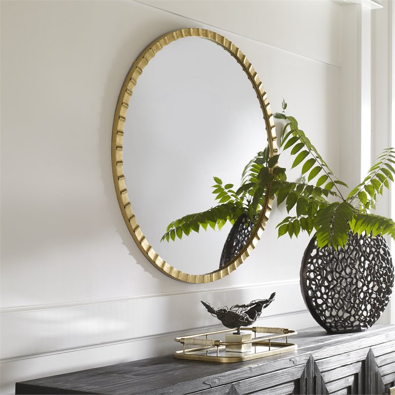 Uttermost Dandridge Round Contemporary Iron and MDF Mirror in Gold