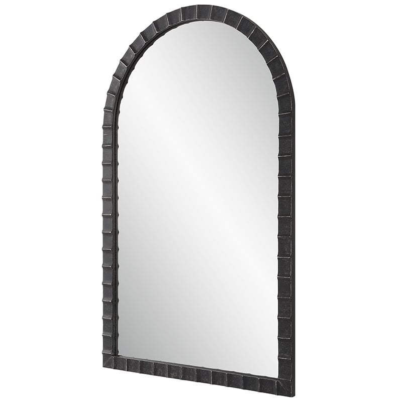 Uttermost Dandridge Contemporary Iron and MDF Arch Mirror in Matte Black/Silver