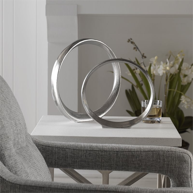 Uttermost Orbits Contemporary Aluminum Ring Sculptures in Nickel (Set of 2)