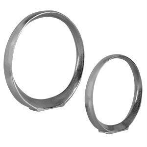 Uttermost Orbits Contemporary Aluminum Ring Sculptures in Nickel (Set of 2)