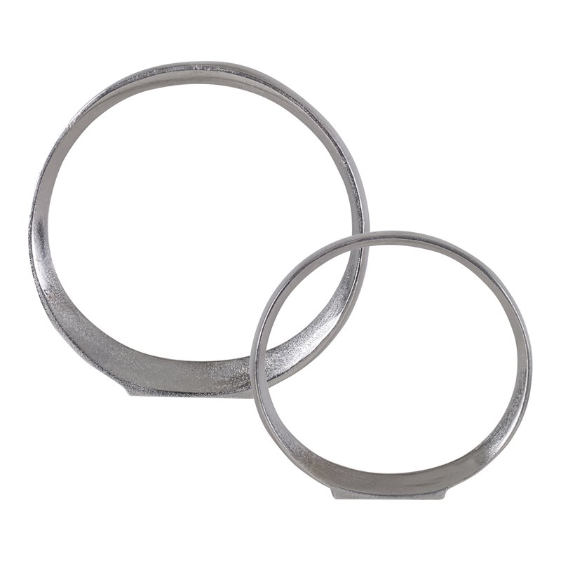 Uttermost Orbits Contemporary Aluminum Ring Sculptures in Nickel (Set of 2)