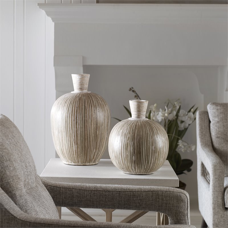 Uttermost Islander Coastal Terracotta Bamboo Vases in Natural/White (set of 2)