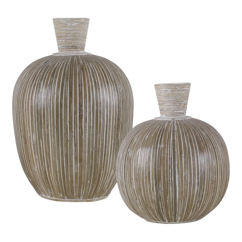 Uttermost Islander Coastal Terracotta Bamboo Vases in Natural/White (set of 2)