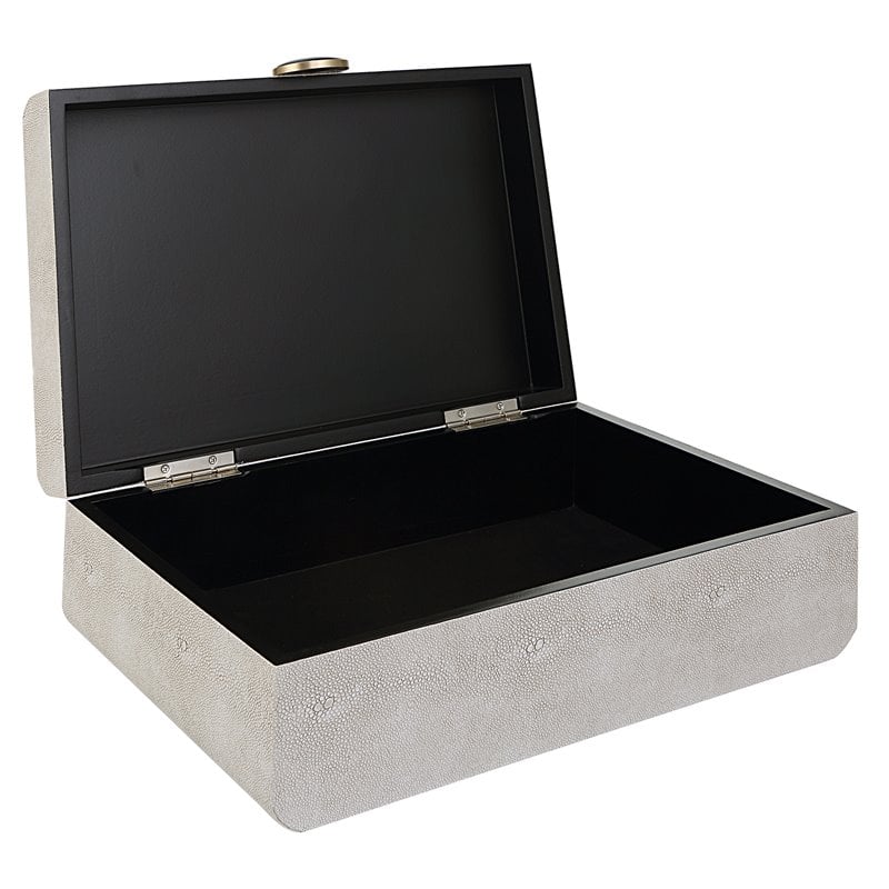 Uttermost Lalique Contemporary Wood Faux Shagreen Box in Brass/ Black/White