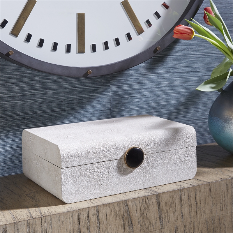 Uttermost Lalique Contemporary Wood Faux Shagreen Box in Brass/ Black/White