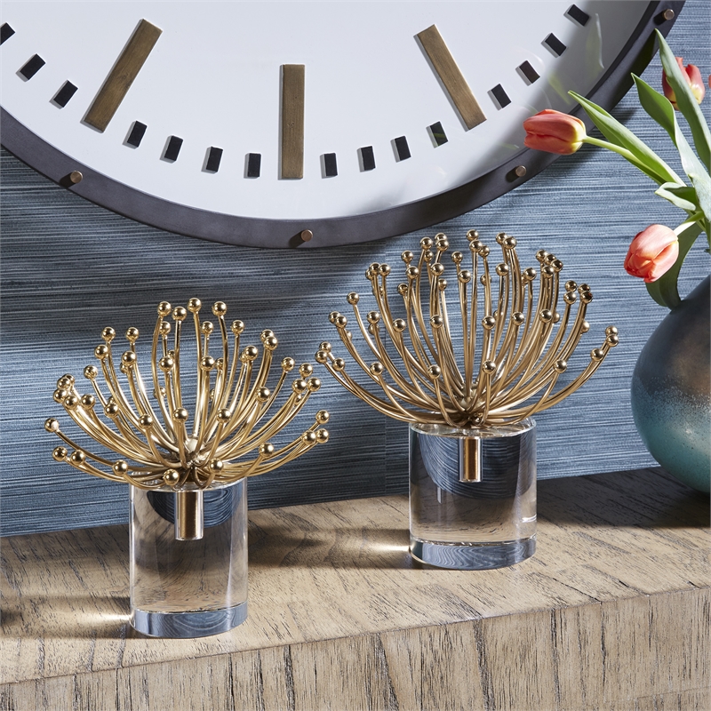Uttermost Aga Contemporary Steel and Crystal Sculptures in Gold (set of 2)
