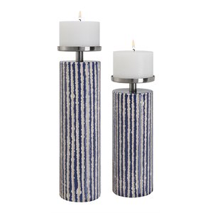 uttermost havana contemporary ceramic and iron candleholders in ivory (set of 2)