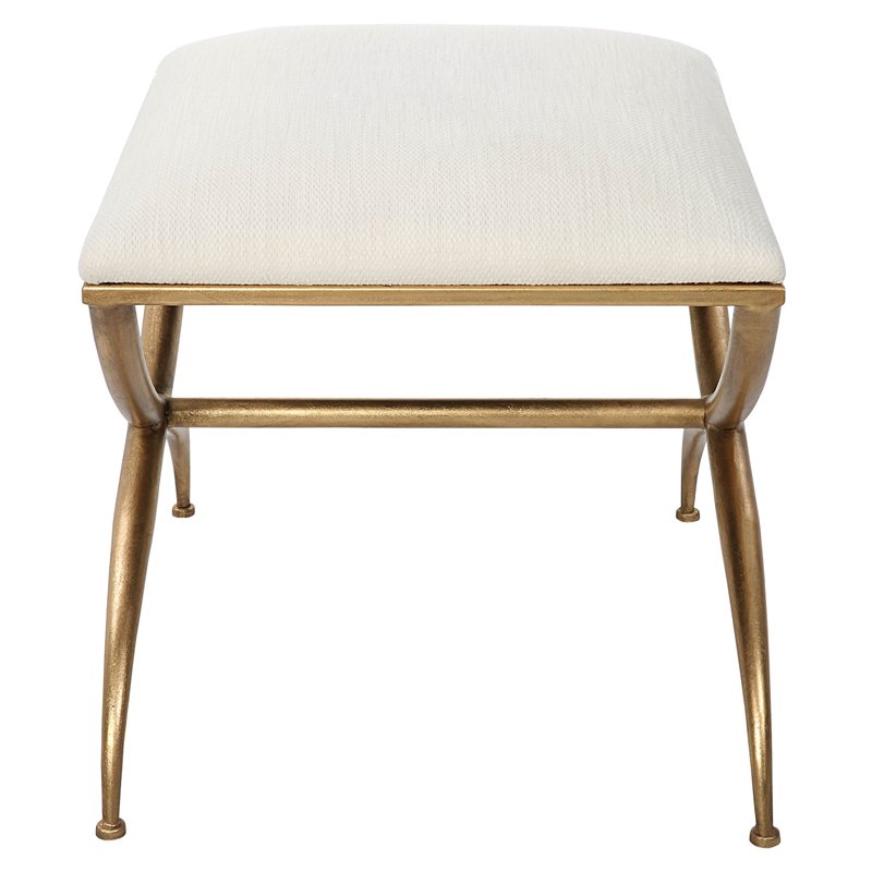 Uttermost Crossing Contemporary Iron and Fabric Small Bench in White/Gold